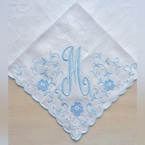 VINTAGE MONOGRAMMED HANDKERCHIEF 14”x14”